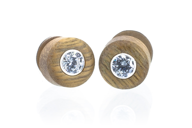 Wood earrings set with Swarovski CZ. Made in Verawood.