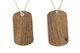 Front and back view of Chechen dog tags, wood dog tags.
