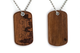 Front and back view of Chicago skyline Granadillo wood dog tag, Chicago Jewelry.