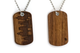 Front and back view of New York skyline Granadillo wood dog tag, New York Jewelry.