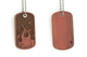 Front back view of wood dog tags,  Pink Ivory wood jewelry.