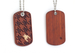 Front and back view of Houndstooth wood dog tag, Houndstooth wood jewelry.